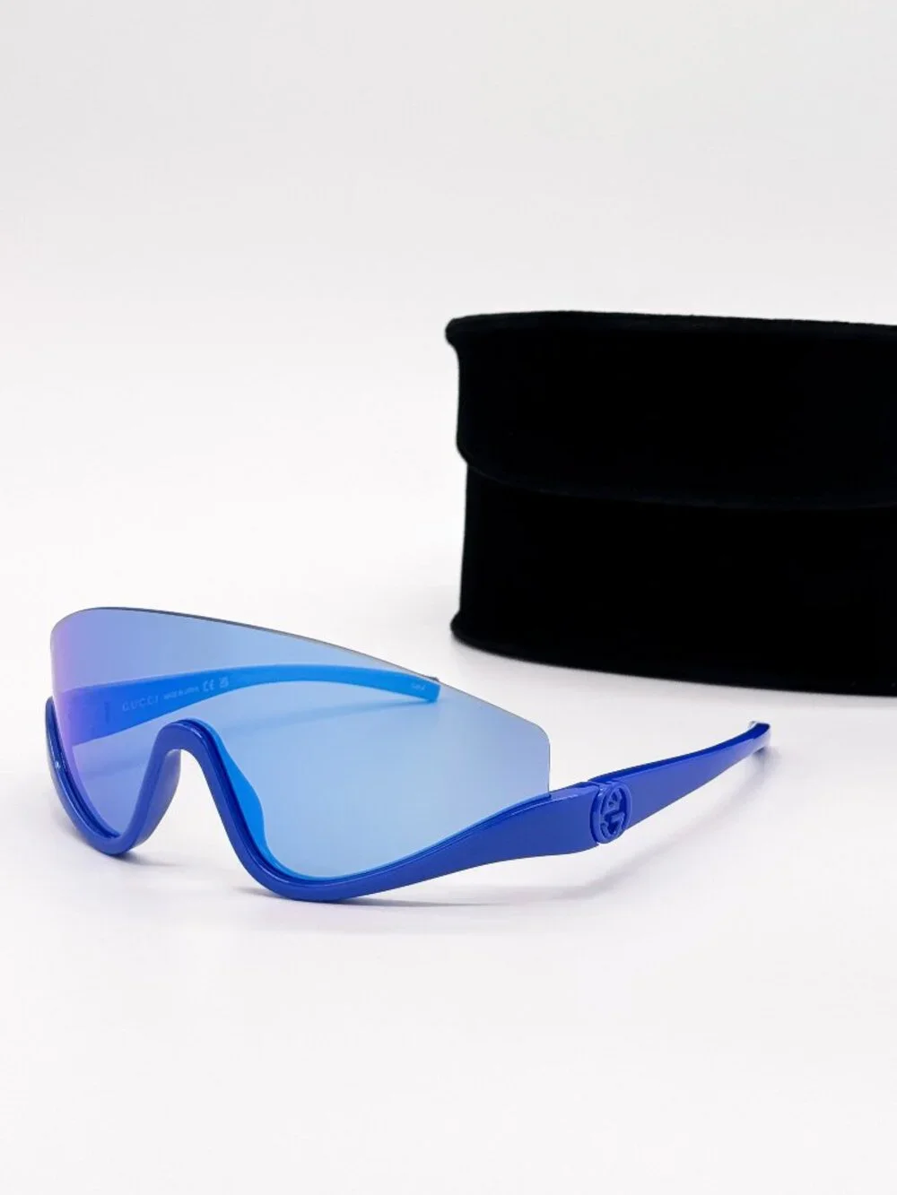 NEW GUCCI SUNGLASSES GG1650S 010 SHIELD BLUE UNISEX GUCCI EYEWEAR - Picture 1 of 9